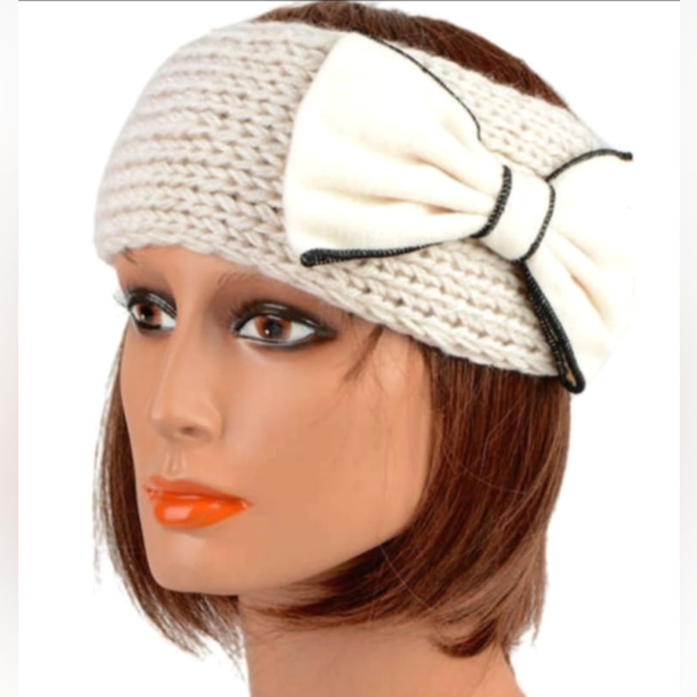 3/$20 *Brand New* Winter Knit White Bow Headband, Ear warmer